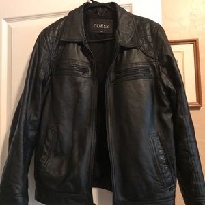 Men’s black leather moto jacket